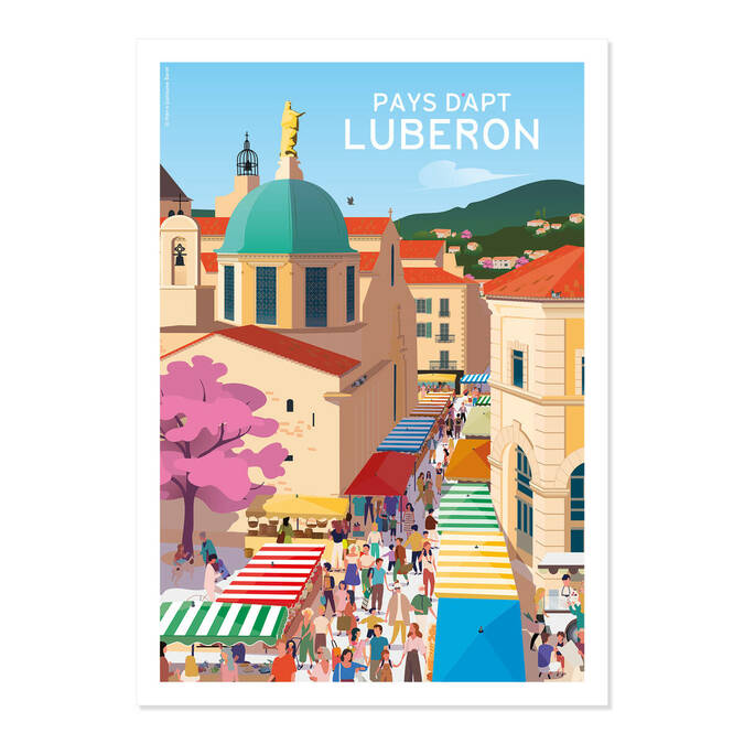 Affiche visuel vintage de la ville d'Apt et du marché 