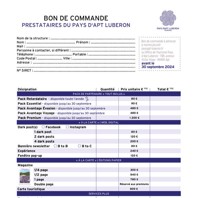 Guide du partenaire 2025 Office de tourisme Pays d'Apt Luberon