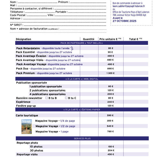 © Office de tourisme Pays d'Apt Luberon Guide du partenaire 2026 Office de tourisme Pays d'Apt Luberon